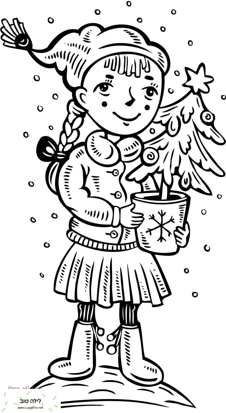 ילדה עם עץ חג המולד